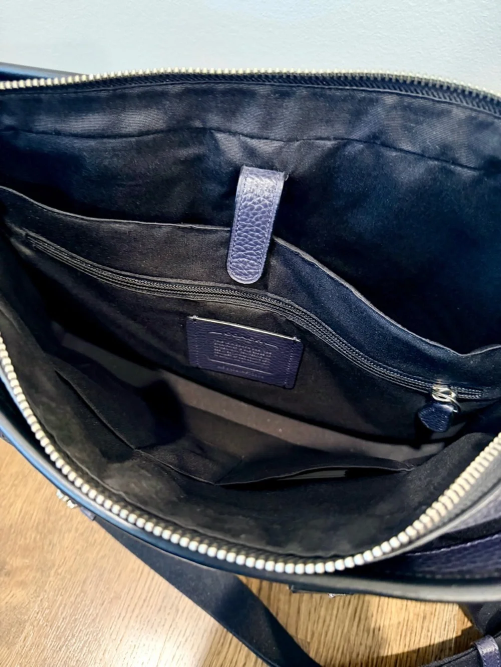 Coach Metropolitan Slim Brief – Navy and Black Pebbled Leather Laptop Bag NWOT